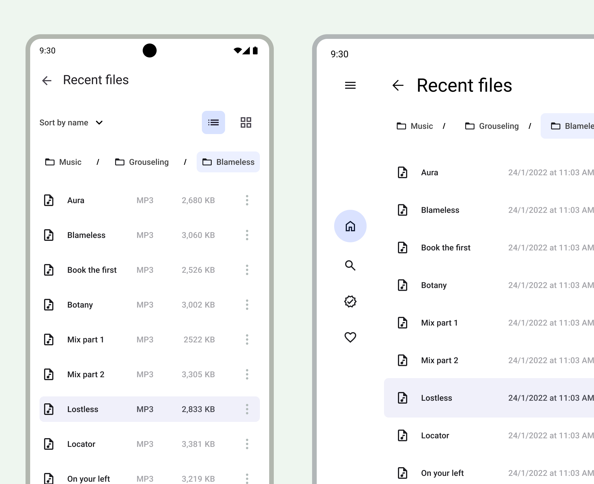 Productivity app screen on mobile and tablet
sizes.