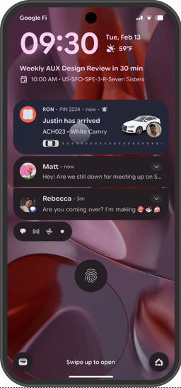 top shade progress centric notification