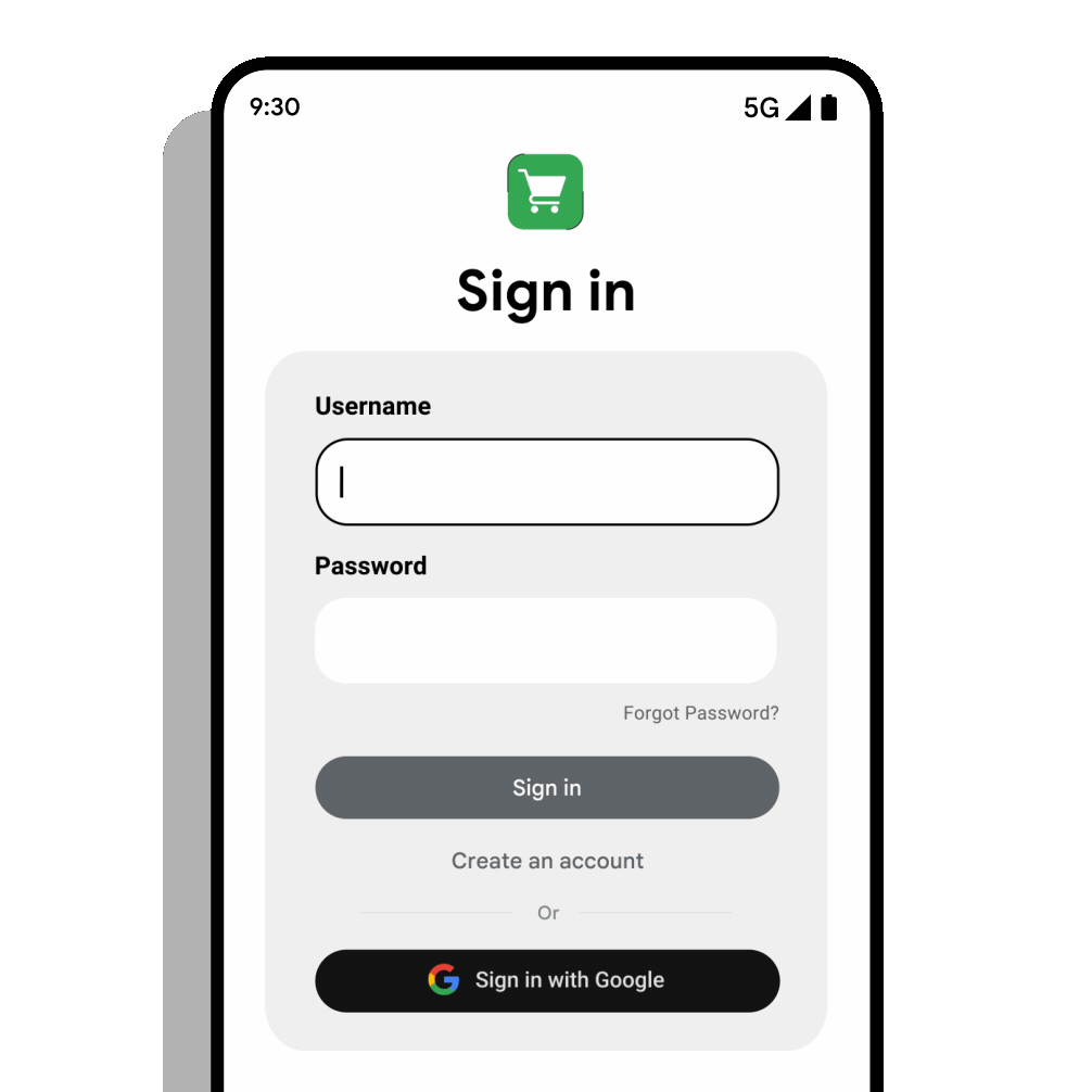 Animation showing the Sign in with Google flow